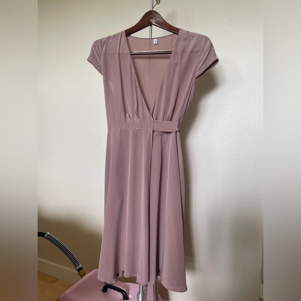 Lilysilk Mauve Figure Flattering Silk Wrap Dress - 100% Mulberry Silk
